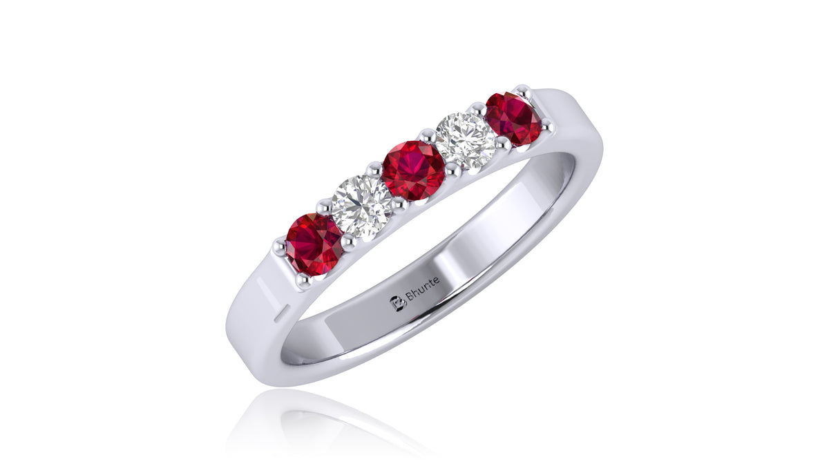 14K White Gold Ruby and Diamond Band Ring