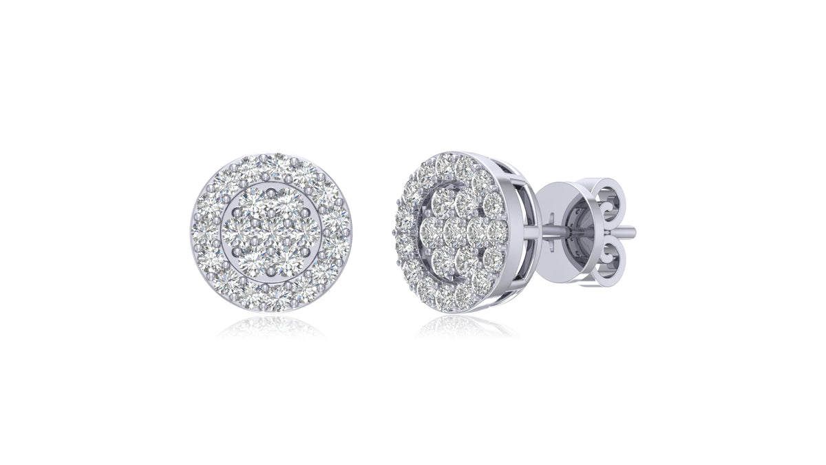 14K White Gold Round Halo Diamond Stud Earrings