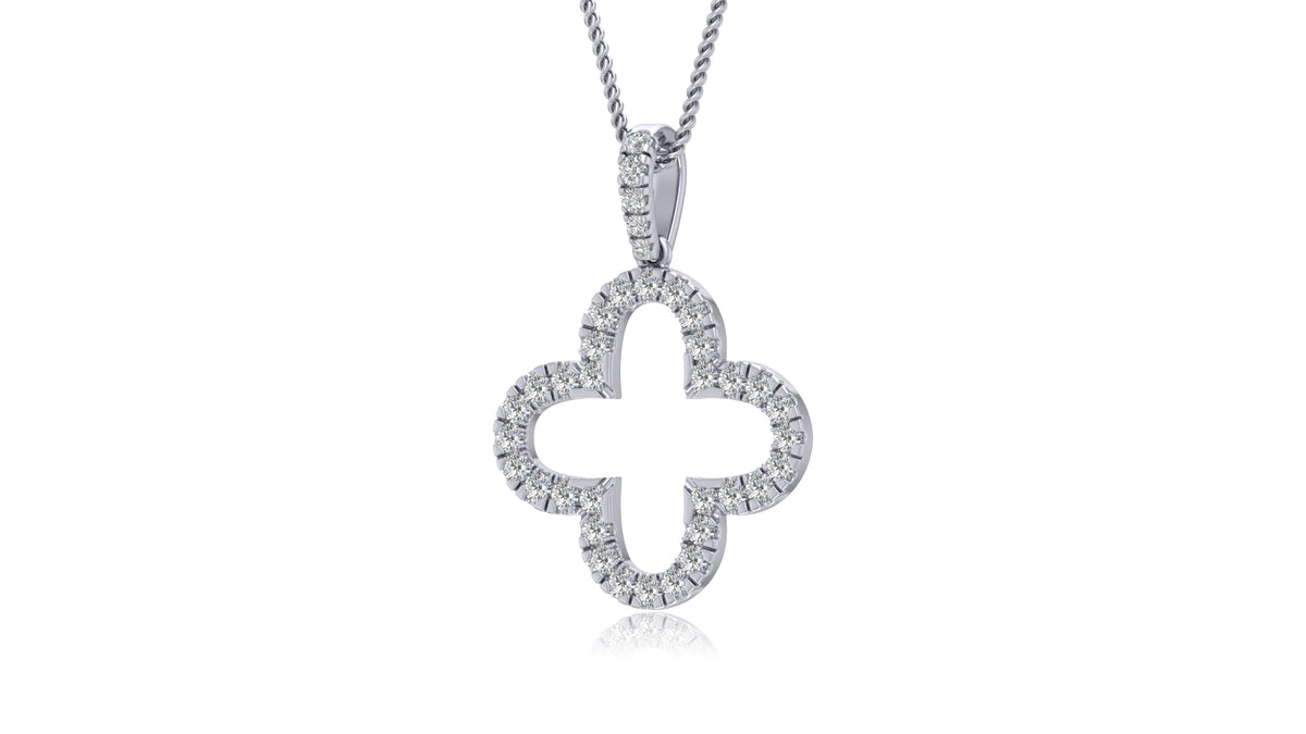 14K White Gold Clover Diamond Pendant