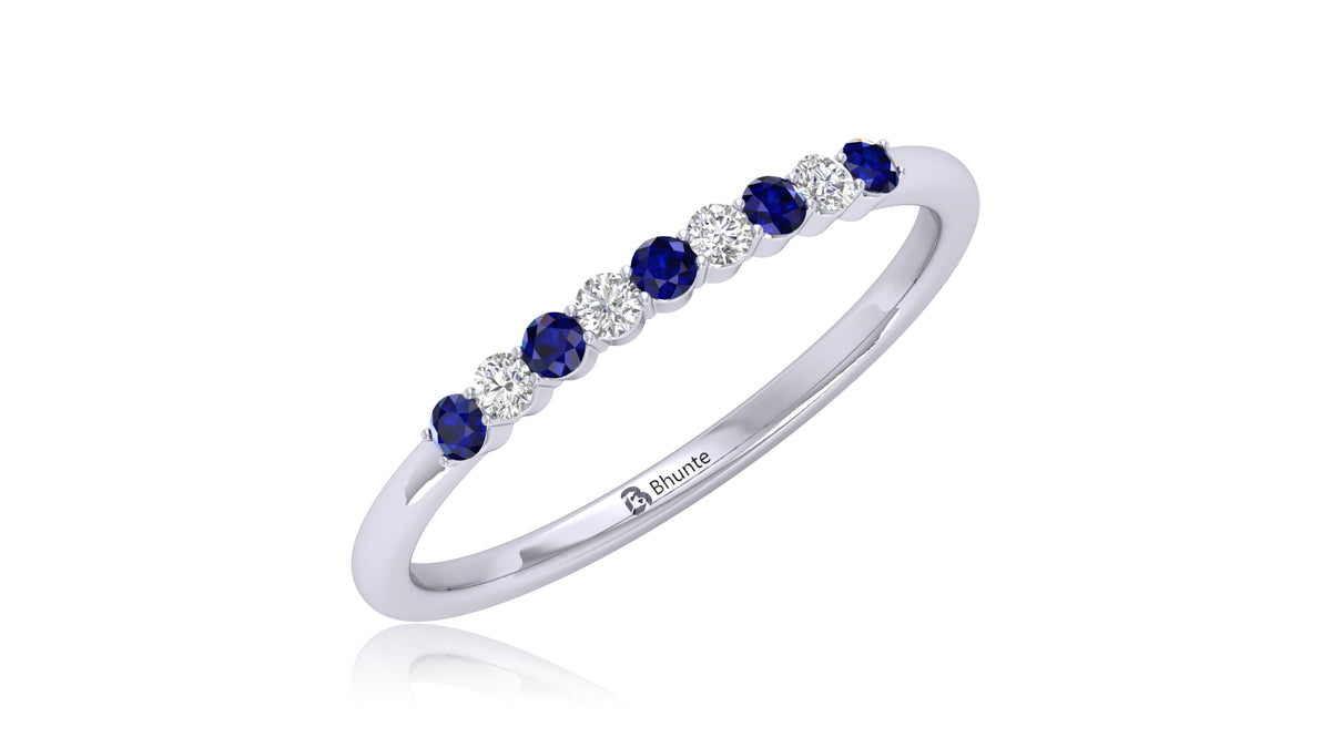 14K White Gold Blue Sapphire and Diamond Band Ring