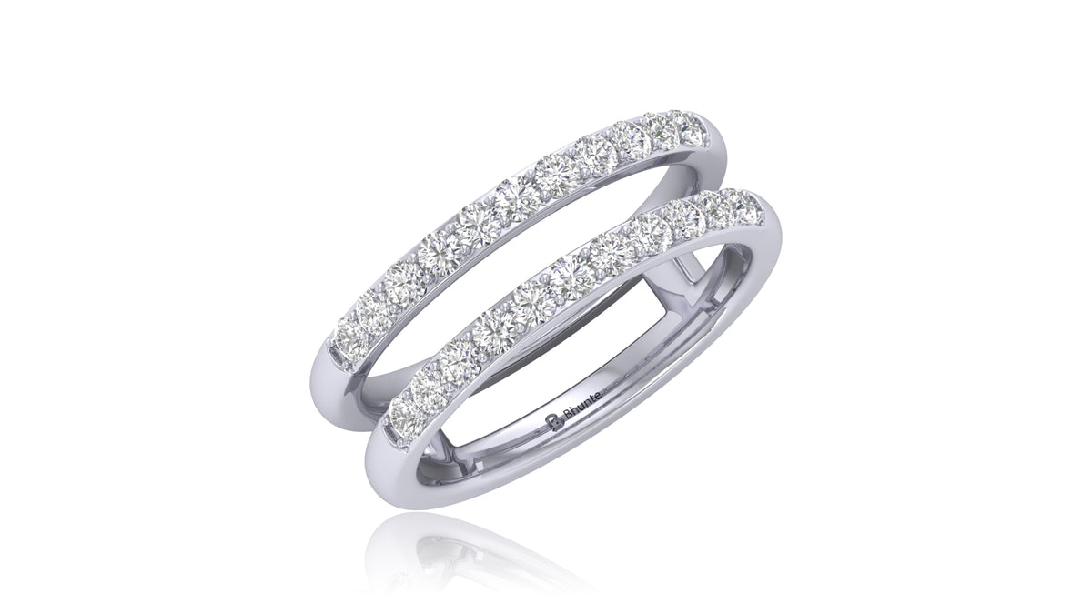 925 Silver Double Row Round Diamond Band Ring