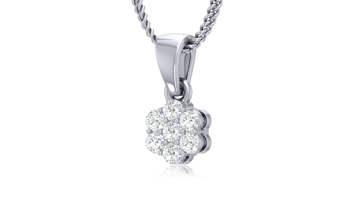 14K White Gold Round Diamond Flower Pendant