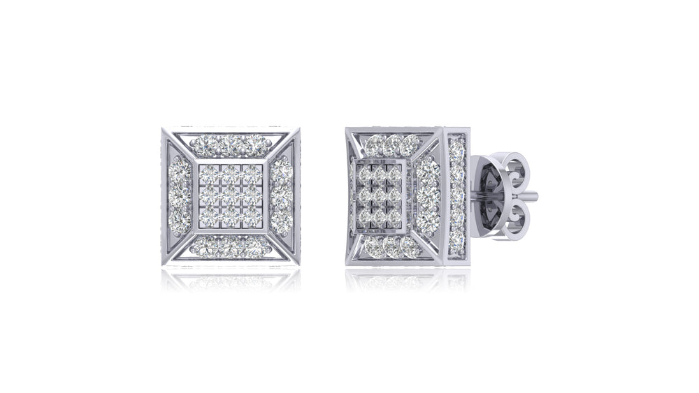 14K White Gold Princess Cut Halo Diamond Stud Earrings