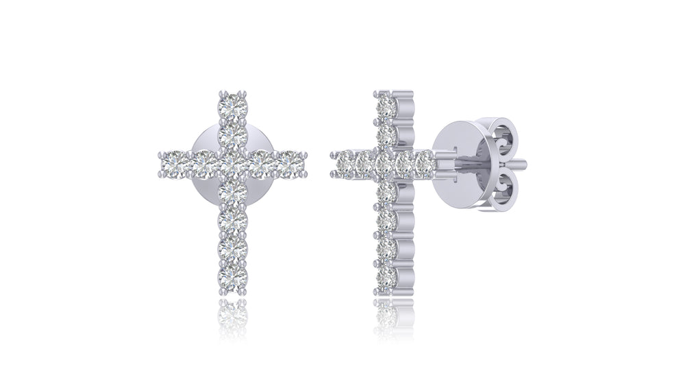 925 Silver Diamond Cross Stud Earrings