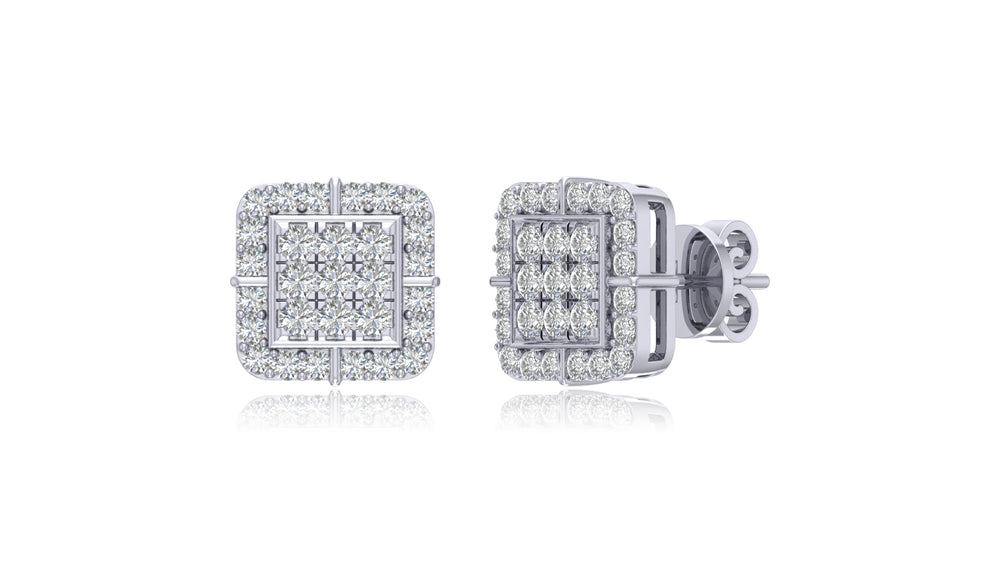 14K White Gold Square Halo Diamond Stud Earrings