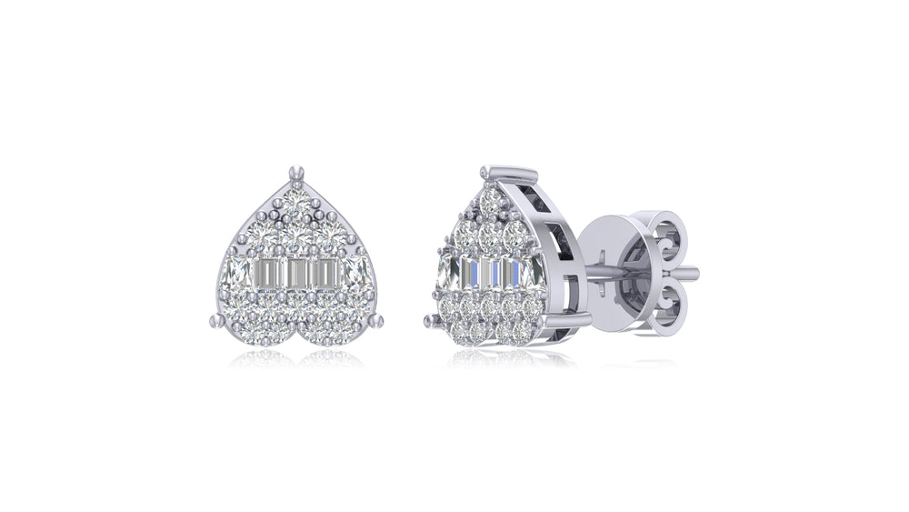 925 Silver Pear-Shaped Baguette Diamond Stud Earrings