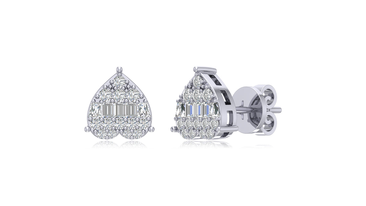925 Silver Pear-Shaped Baguette Diamond Stud Earrings