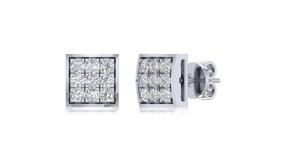 14K White Gold Square Diamond Stud Earrings