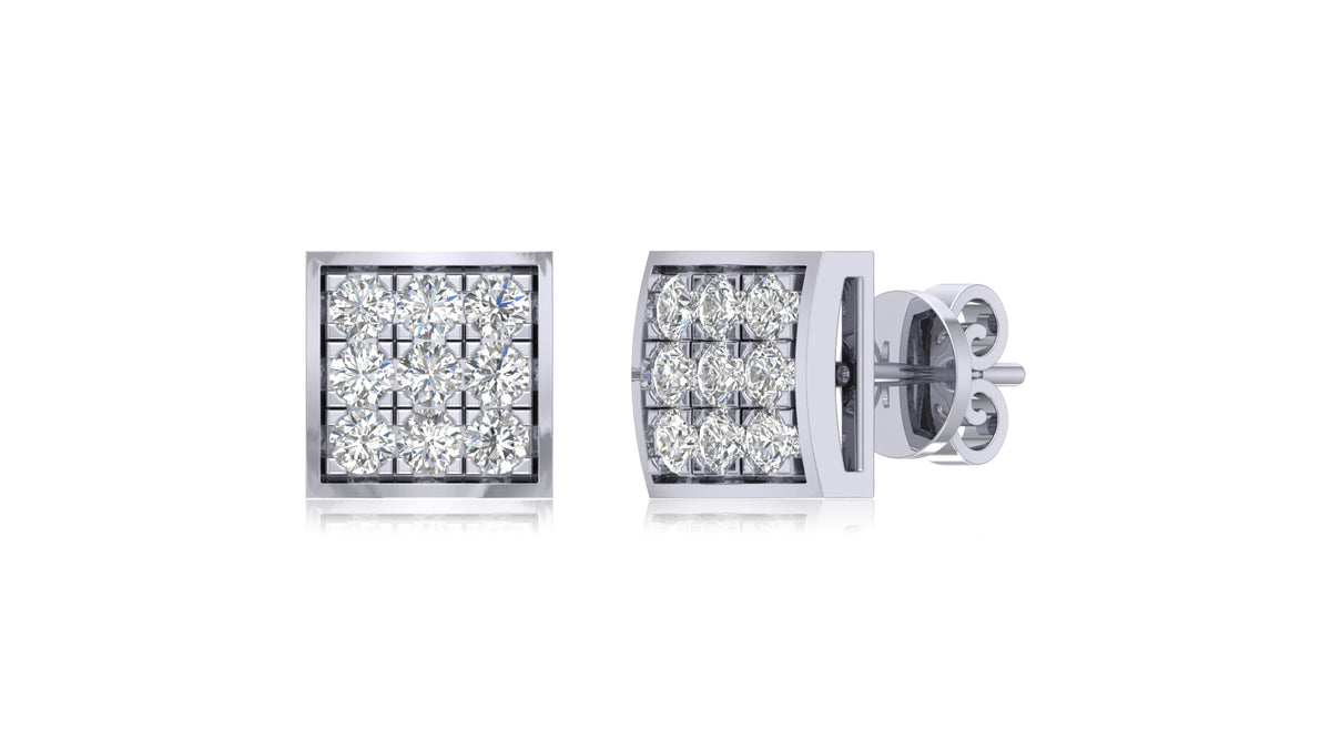 14K White Gold Square Diamond Stud Earrings