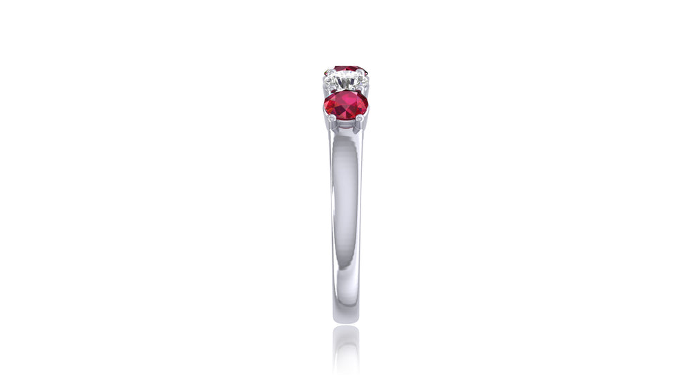 925 Silver Ruby and Diamond Five-Stone Ring