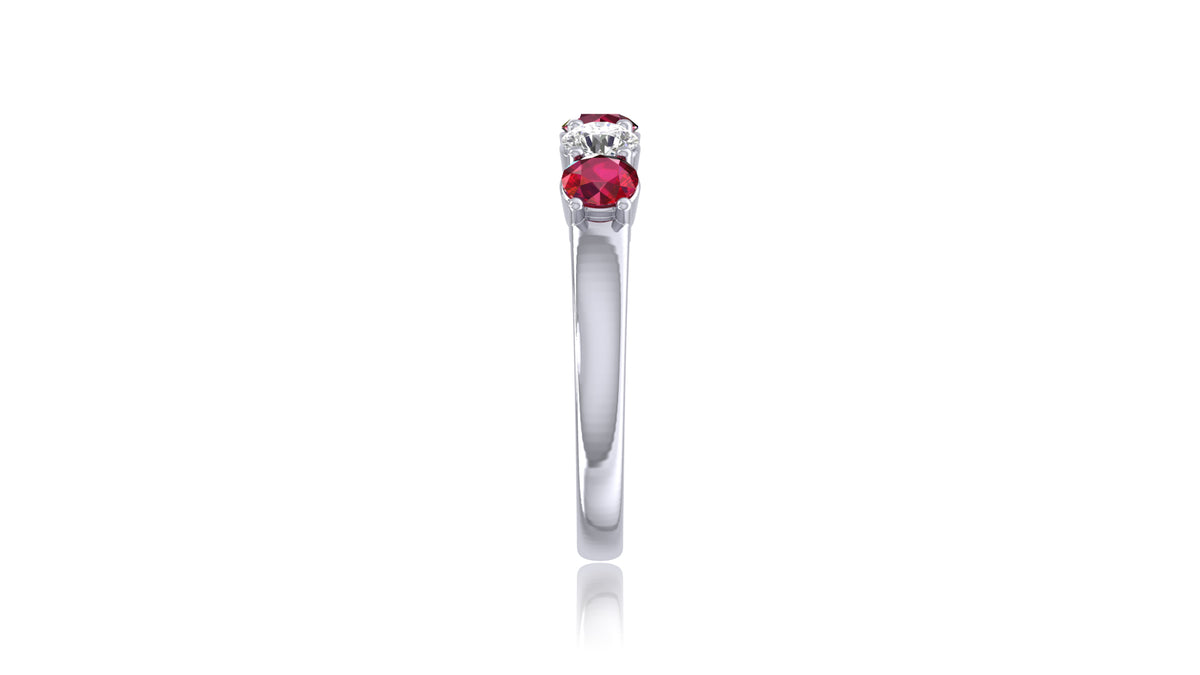 925 Silver Ruby and Diamond Five-Stone Ring