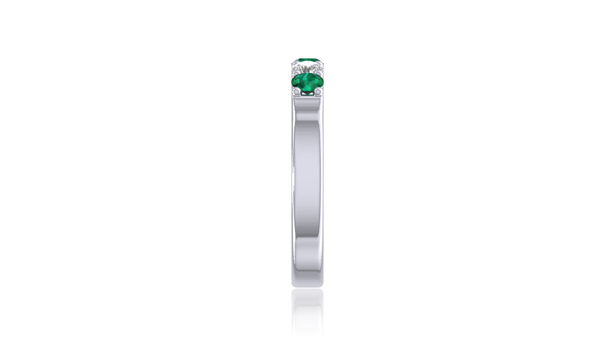 925 Silver Green Gemstone Sapphire and Diamond Band Ring