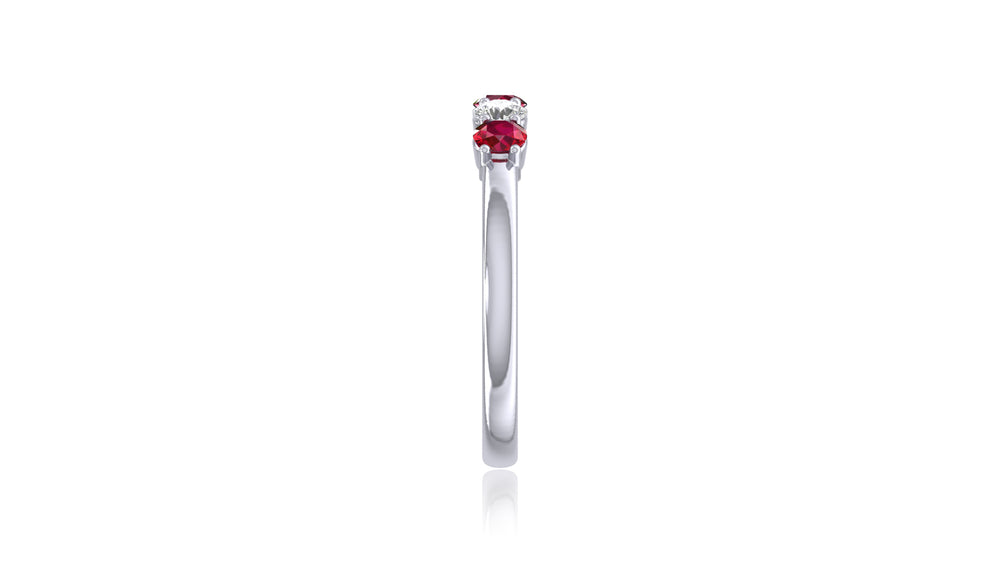 925 Silver Ruby Gemstone and Diamond Five-Stone Ring