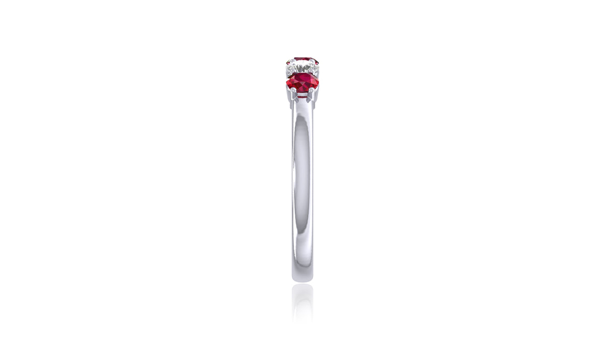 925 Silver Ruby Gemstone and Diamond Five-Stone Ring