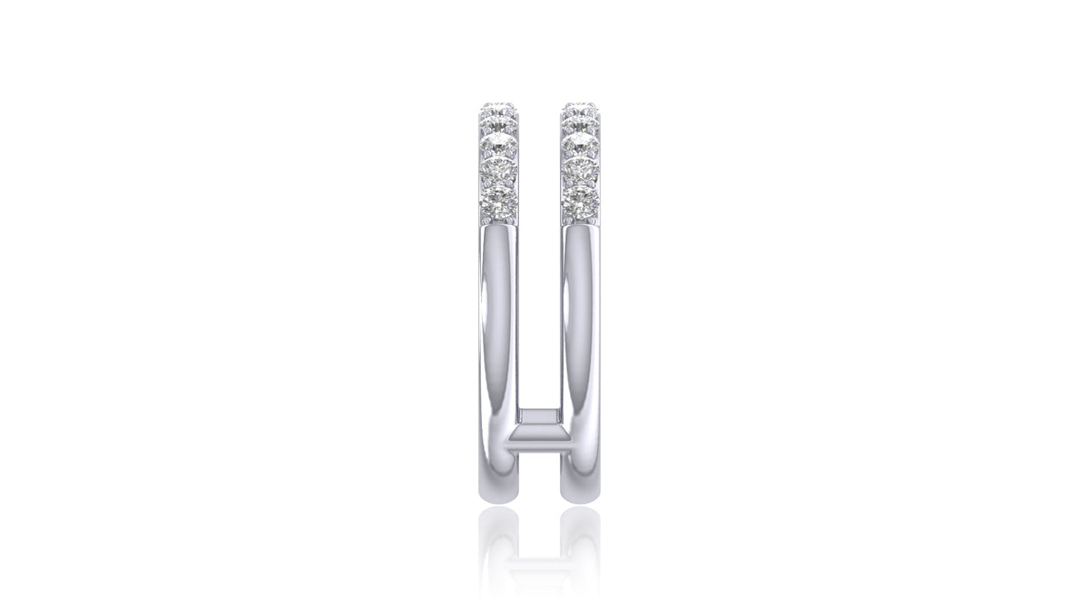 14K White Gold Double Row Round Diamond Band Ring