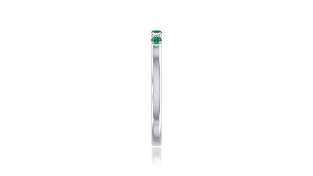 14K White Gold Green Gemstone and Diamond Band Ring