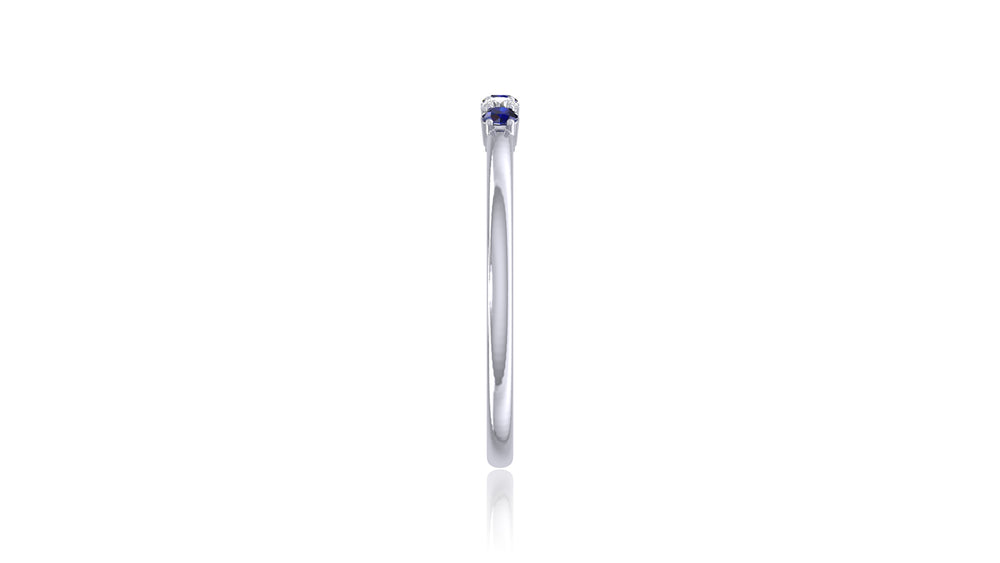 14K White Gold Blue Sapphire and Diamond Band Ring