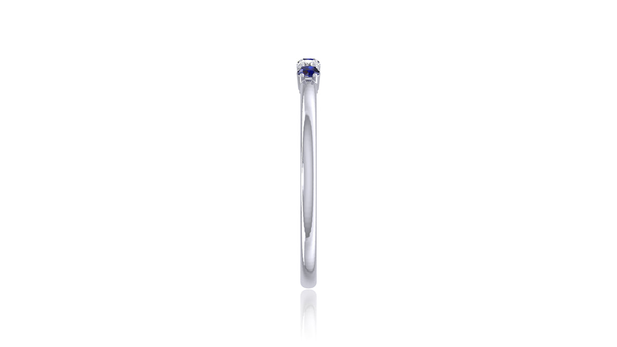 14K White Gold Blue Sapphire and Diamond Band Ring