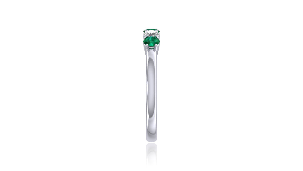 14K White Gold Emerald Green Gemstone and Diamond Band Ring