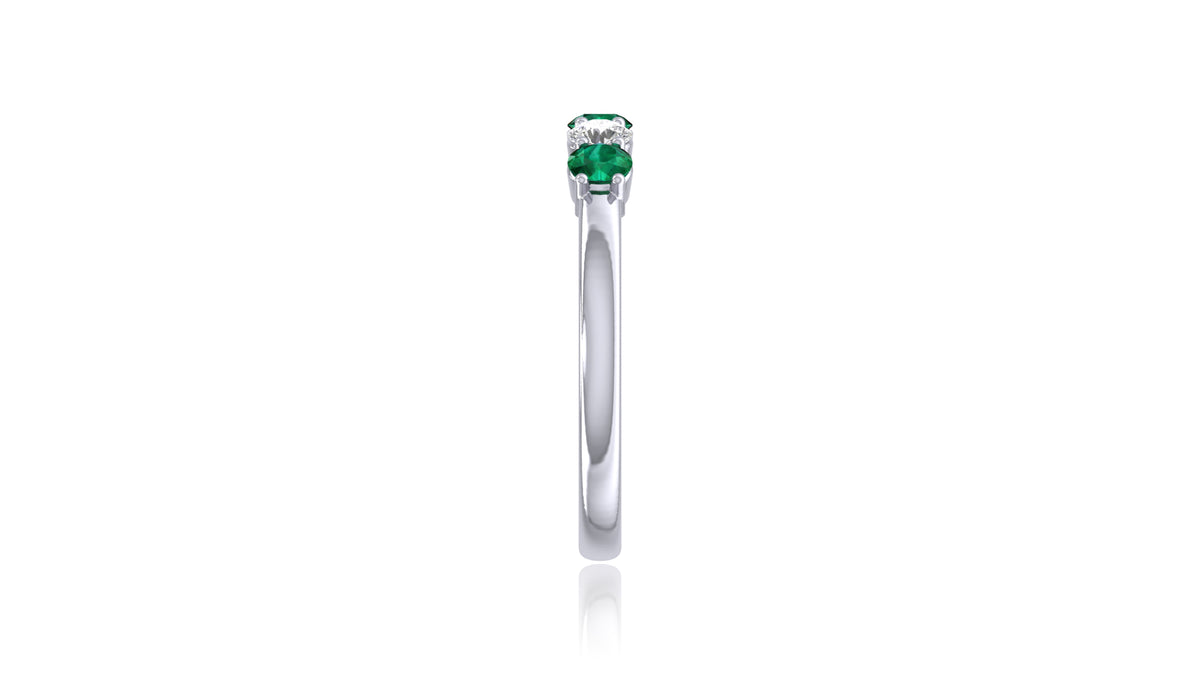 14K White Gold Emerald Green Gemstone and Diamond Band Ring