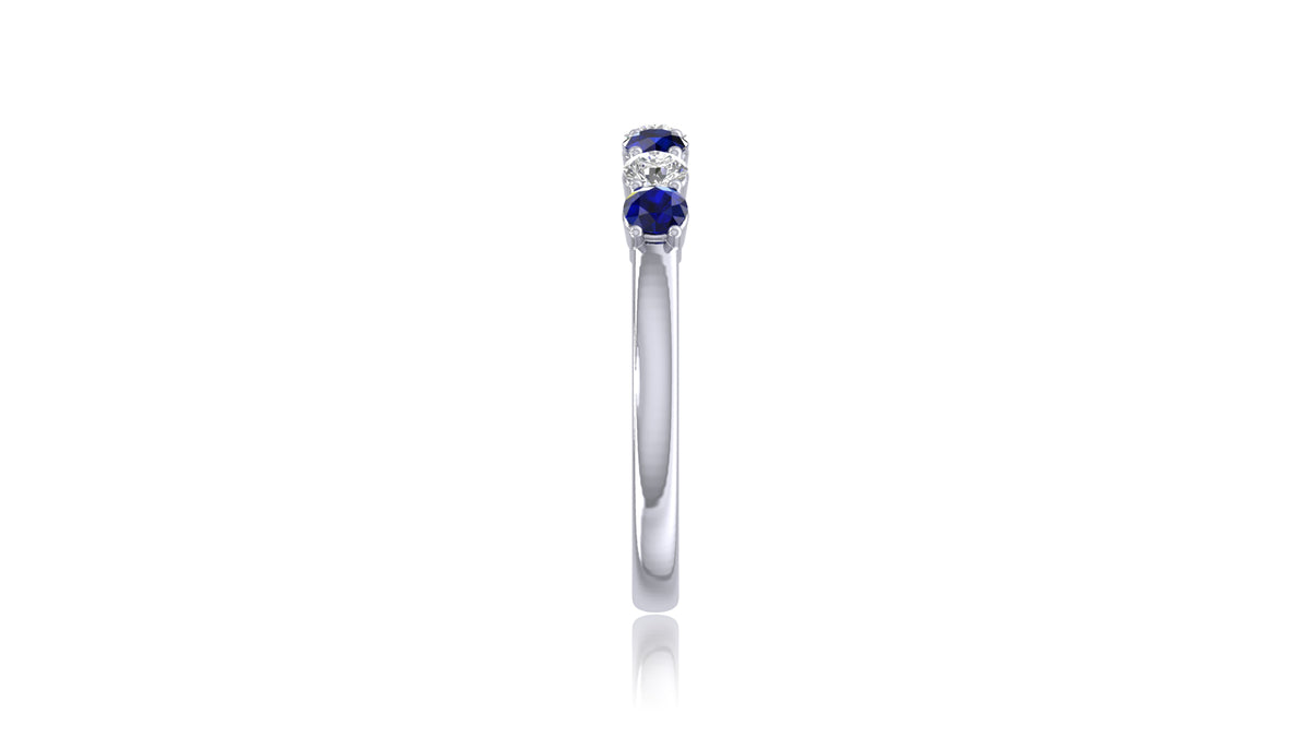 Blue Sapphire and Diamond Band Ring in Silver 925