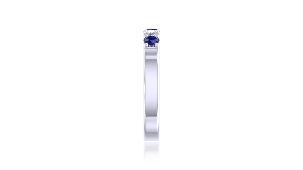 14K White Gold Blue Sapphire and Diamond Band Ring