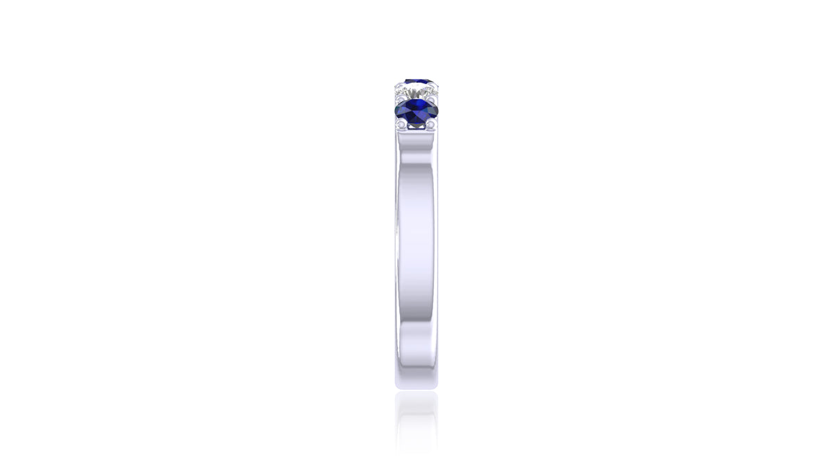 14K White Gold Blue Sapphire and Diamond Band Ring