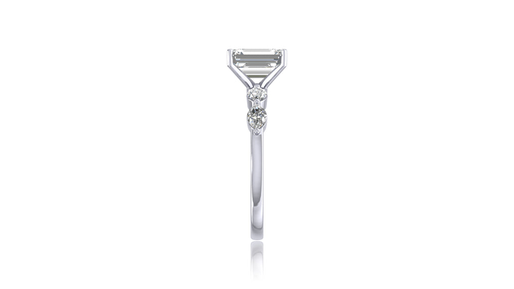 925 Silver Emerald Cut Diamond Engagement Ring