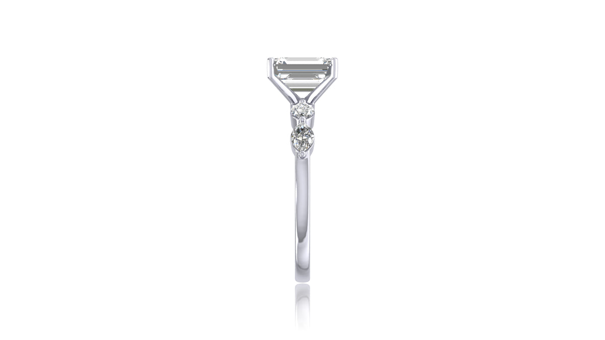 925 Silver Emerald Cut Diamond Engagement Ring