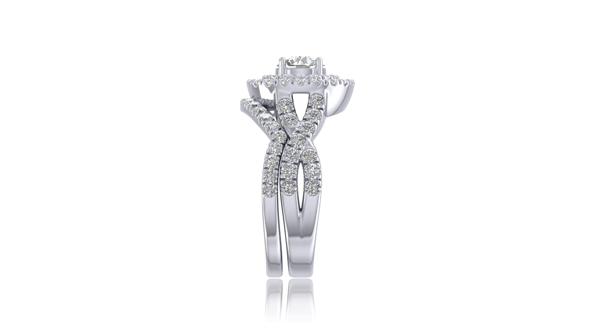 14K White Gold Halo Diamond Engagement Ring Set