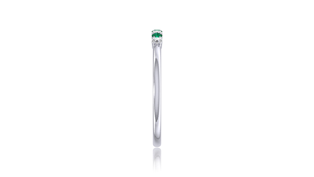 14K White Gold Green Gemstone and Diamond Band Ring
