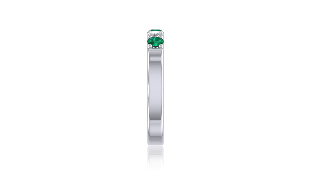 14K White Gold Green Gemstone Sapphire and Diamond Band Ring