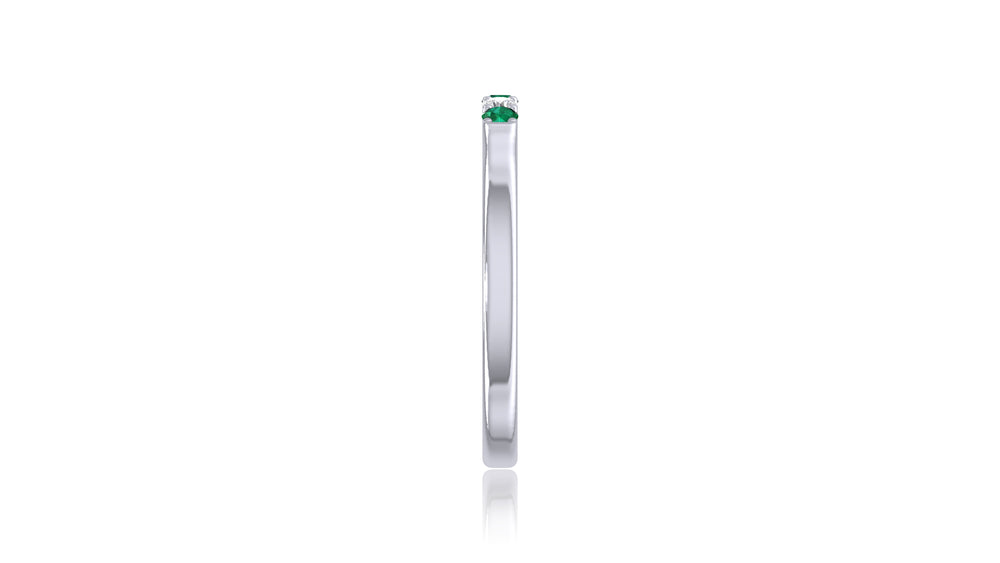 925 Silver Green Gemstone and Diamond Band Ring