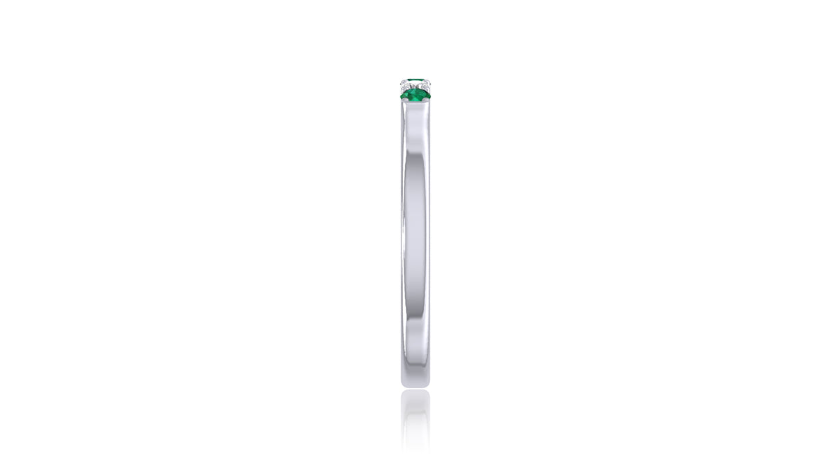 925 Silver Green Gemstone and Diamond Band Ring