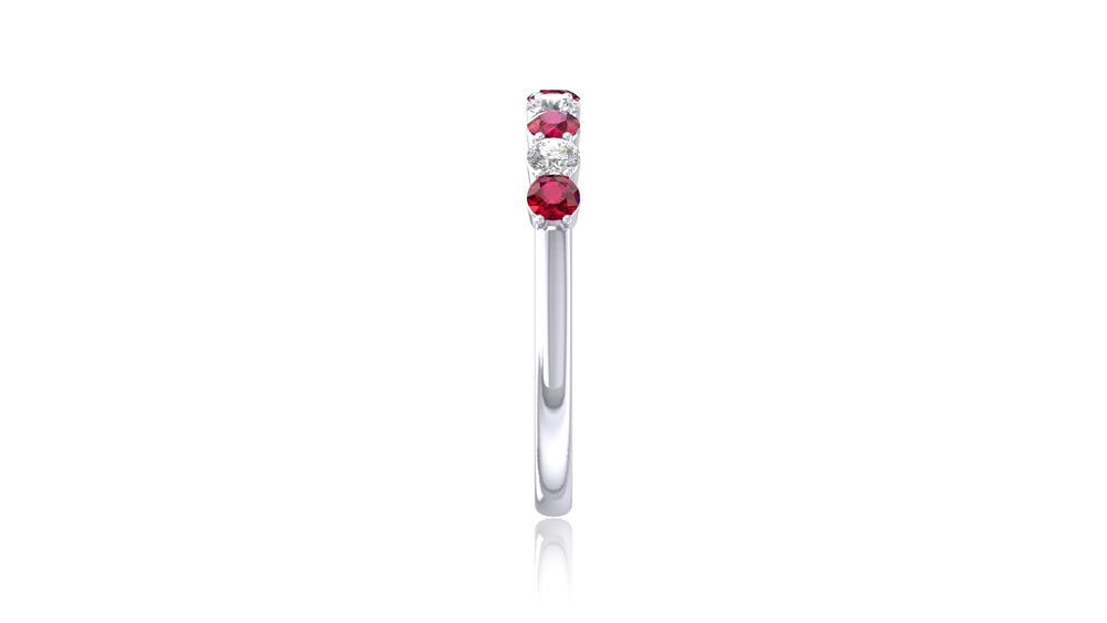 14K White Gold Ruby Stone and Diamond Band Ring