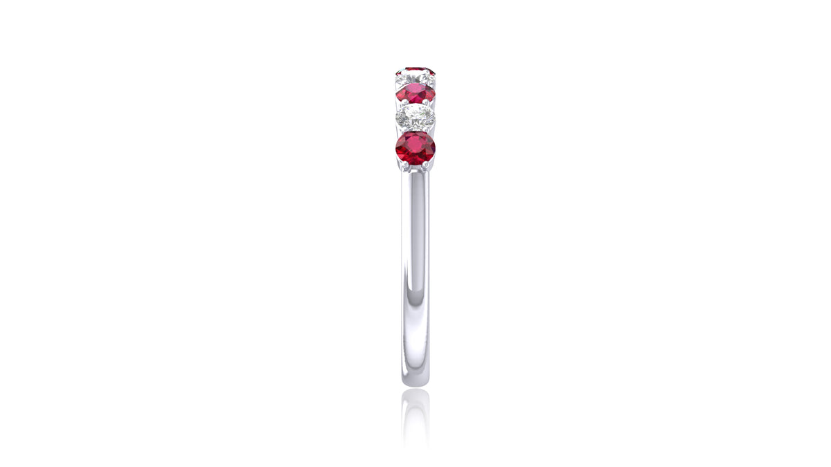 14K White Gold Ruby Stone and Diamond Band Ring