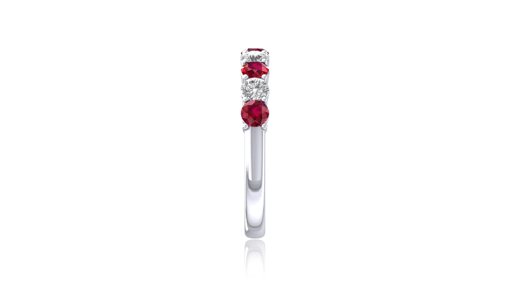 14K White Gold Ruby and Diamond Band Ring
