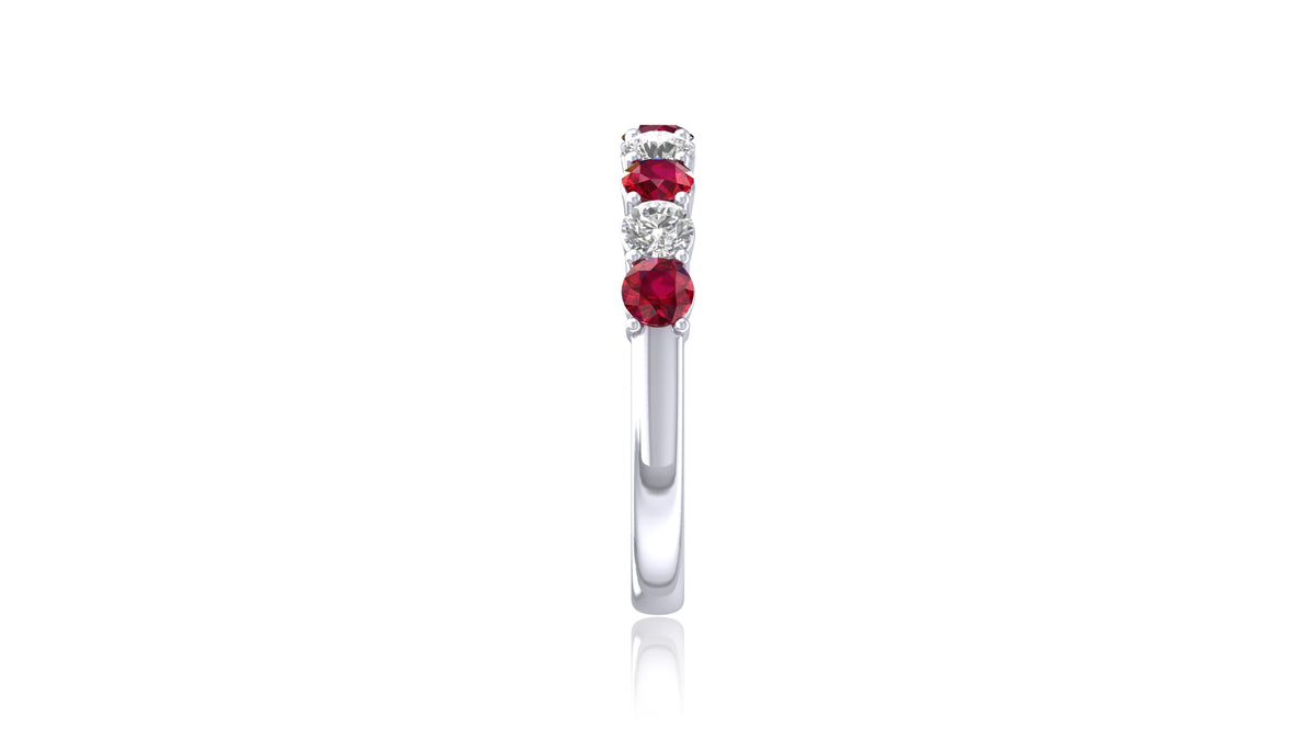 14K White Gold Ruby and Diamond Band Ring