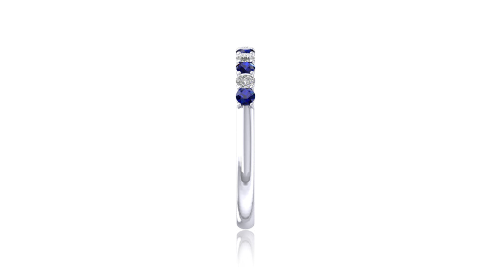 14K White Gold Blue Sapphire and Diamond Band Ring