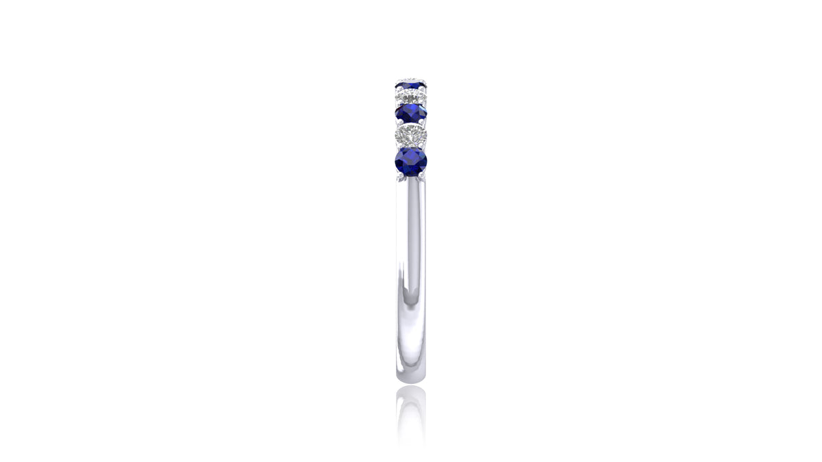 14K White Gold Blue Sapphire and Diamond Band Ring