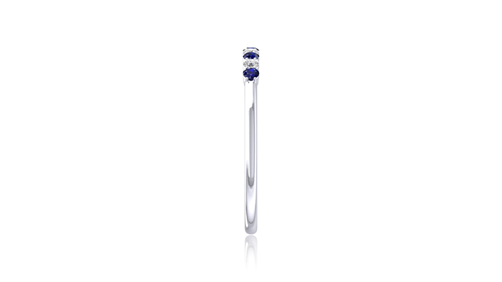 14K White Gold Blue Sapphire and Diamond Band Ring