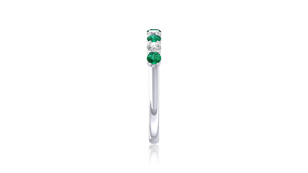 14K White Gold Green Gemstone and Diamond Band Ring
