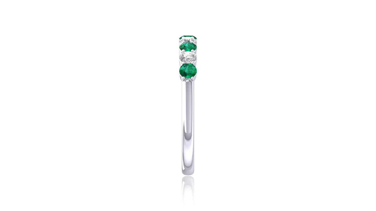 14K White Gold Green Gemstone and Diamond Band Ring