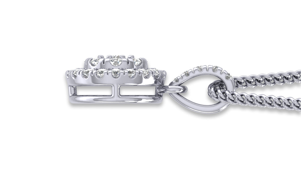 14K White Gold Round Halo Diamond Pendant