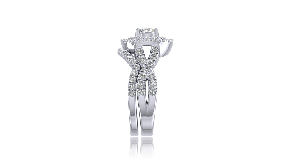 925 SIlver Halo Diamond Engagement Ring Set