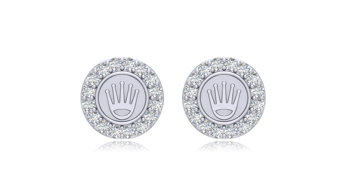 14K White Gold Diamond Crown Stud Earrings