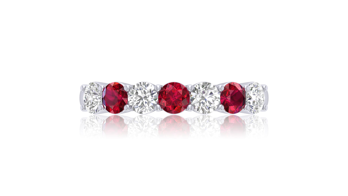 925 Silver Ruby and Diamond Band Ring