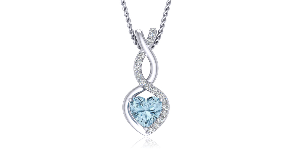 14K White Gold Blue Heart Diamond Pendant