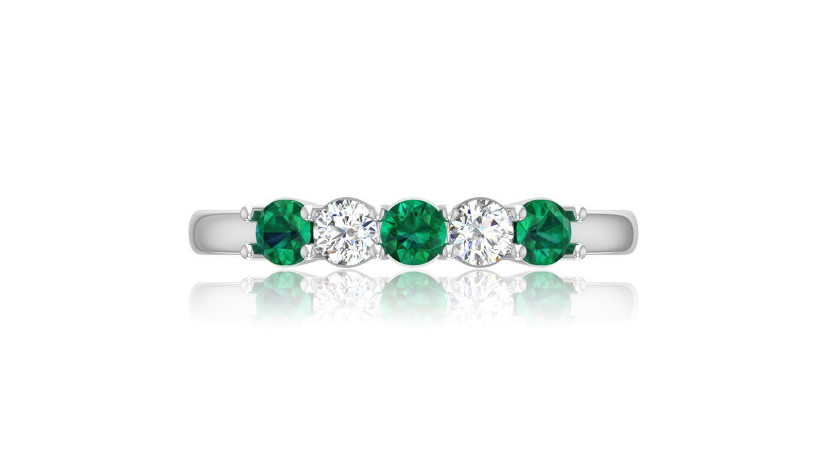 14K White Gold Emerald Green Gemstone and Diamond Band Ring