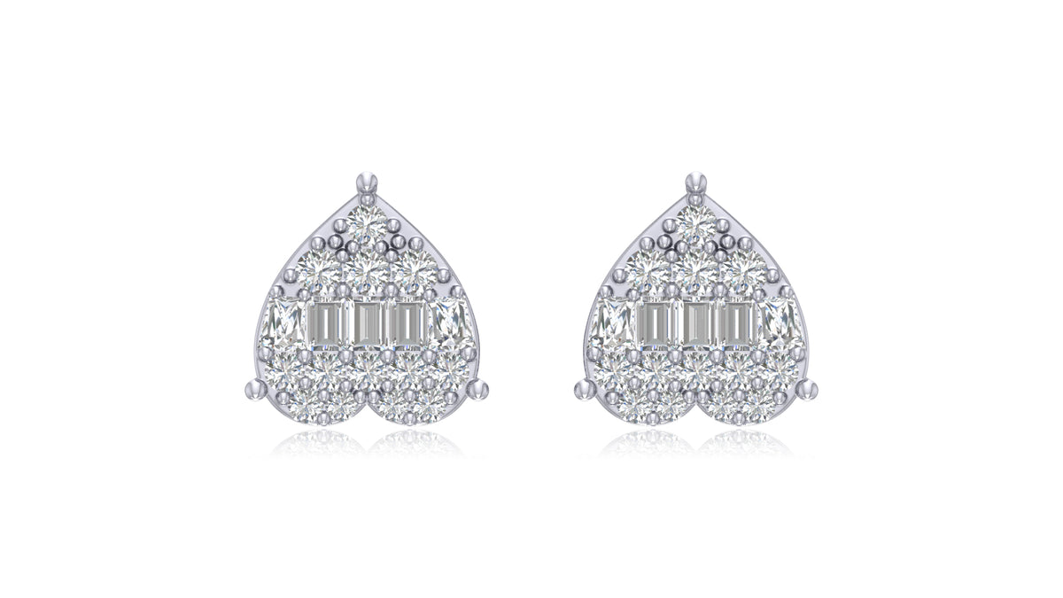 925 Silver Pear-Shaped Baguette Diamond Stud Earrings